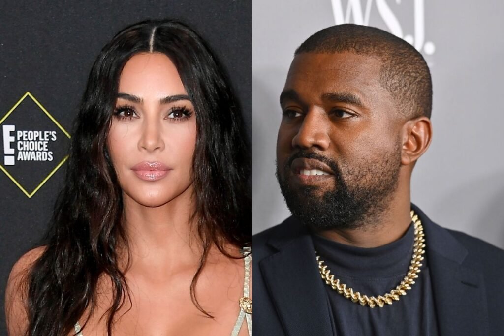 side by side images of Kim Kardashian and Kanye West