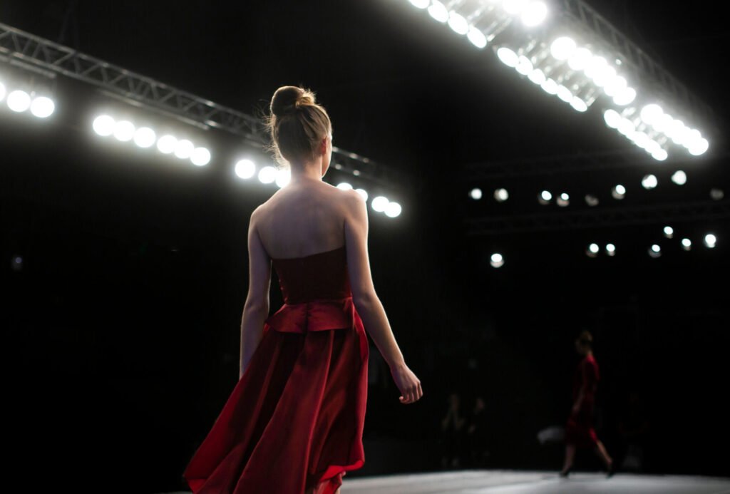 Model walking down a runway.