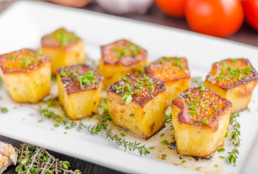 Fondant potatoes, which are similar just slightly more complex version of melting potatoes.