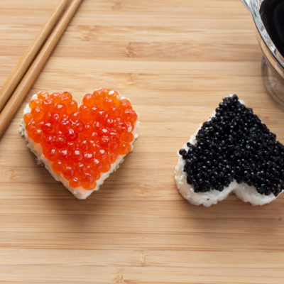 Sushi roe in the shape of hearts