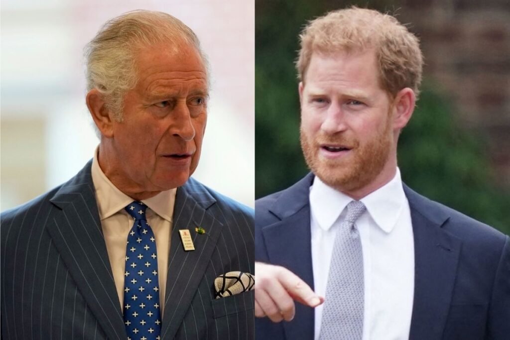 side by side photos of Prince Charles and Prince Harry