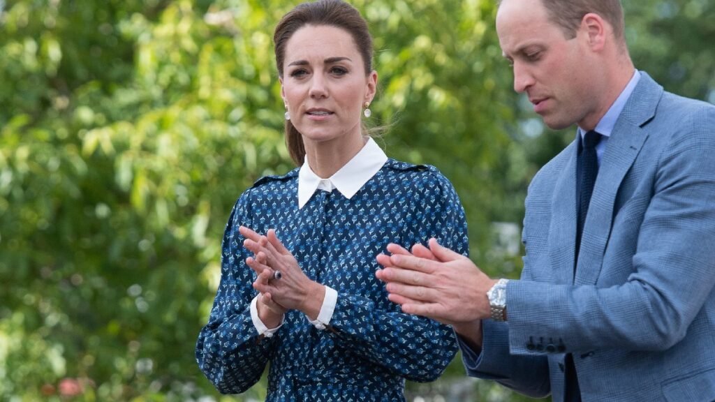 Kate Middleton and Prince William demonstrate hand sanitization at a hospital in England