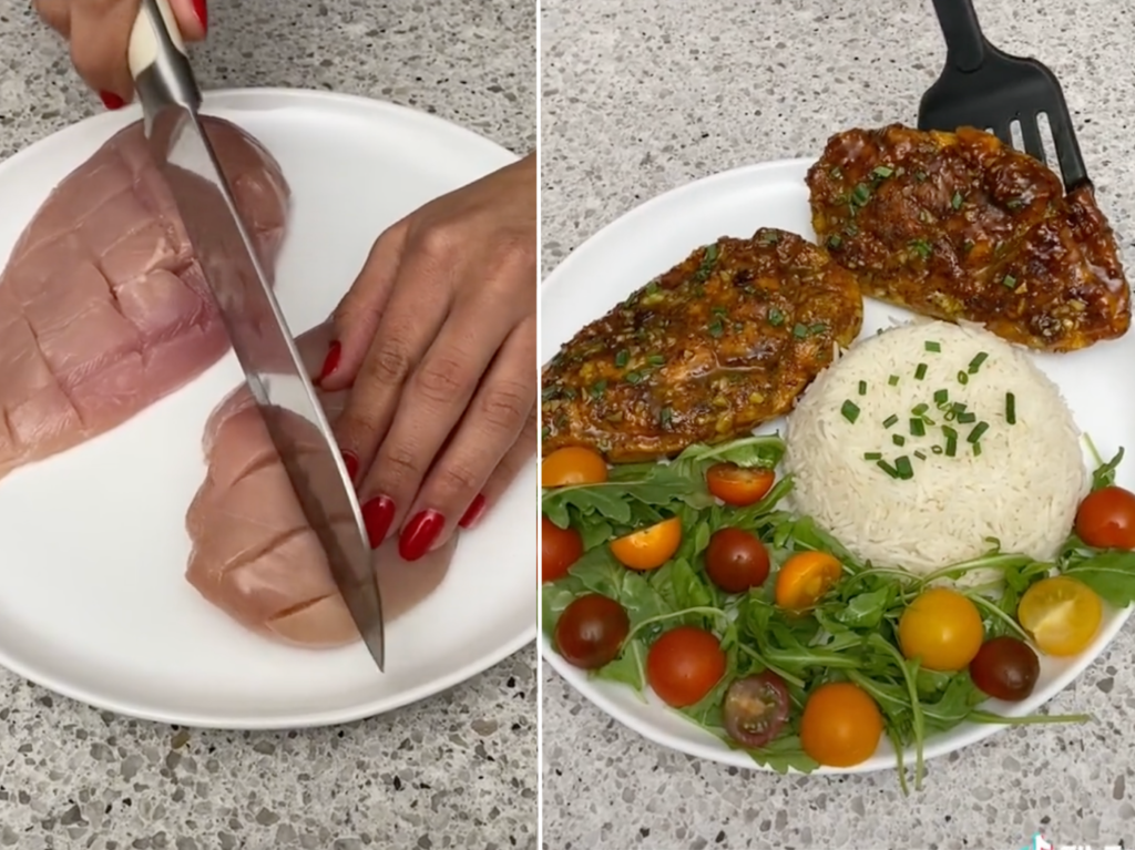 Screen grabs of The Shaba Kitchen making Honey Garlic Chicken