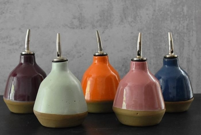 Ceramic olive oil cruet from Claylicious on Etsy