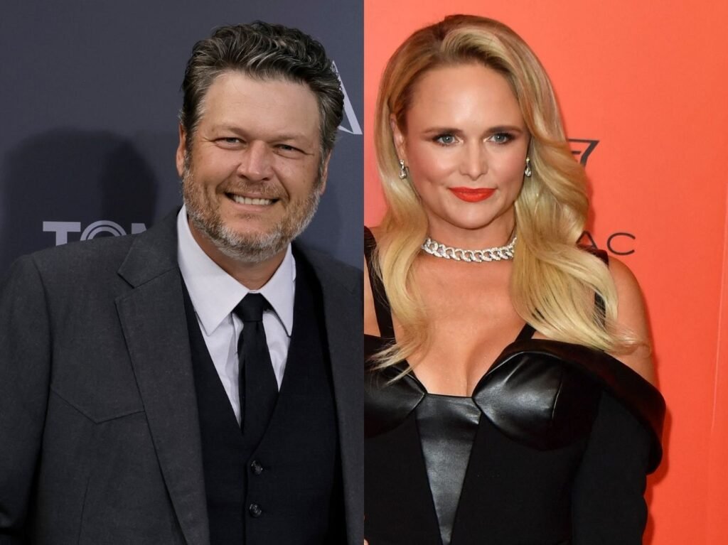 side by side photos of Blake Shelton and Miranda Lambert