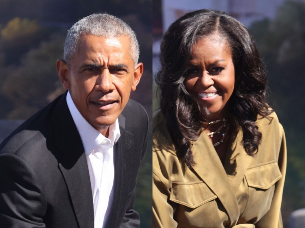 side by side closeups of Barack and Michelle Obama