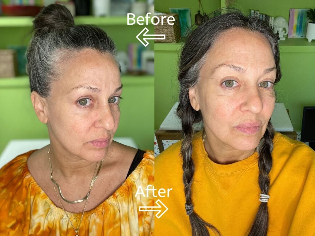 Kristen Phillipkoski's before and after photos demonstrating's GOOPGLOW micoderm instant glow exfoliator's effects