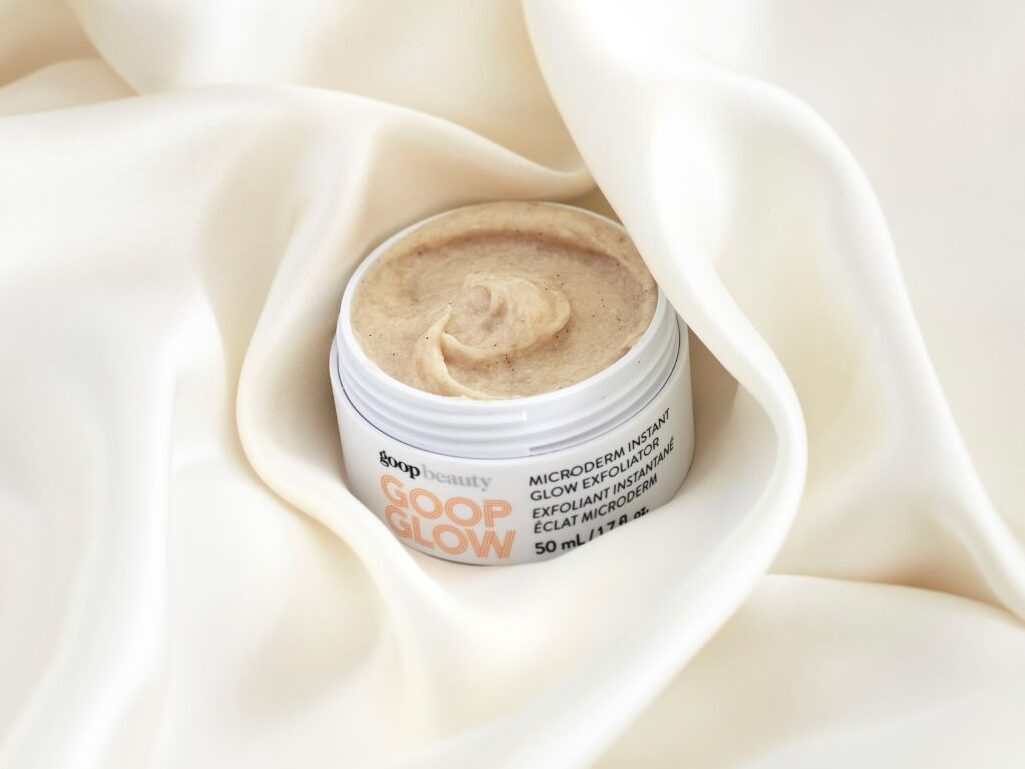 Open jar of GOOPGLOW microderm instant glow exfoliator