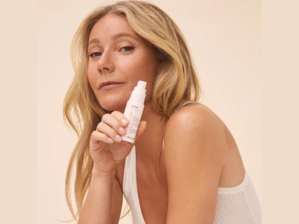 Gwyneth Paltrow poses with her exfoliating sleep milk