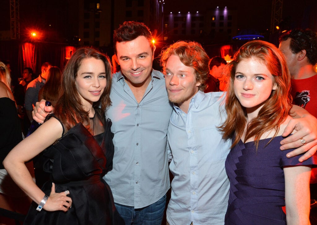 Actors Emilia Clarke, Seth MacFarlane, Alfie Allen and Rose Leslie attend the Playboy and True Blood 2012 Event on July 14, 2012 in San Diego, California. 