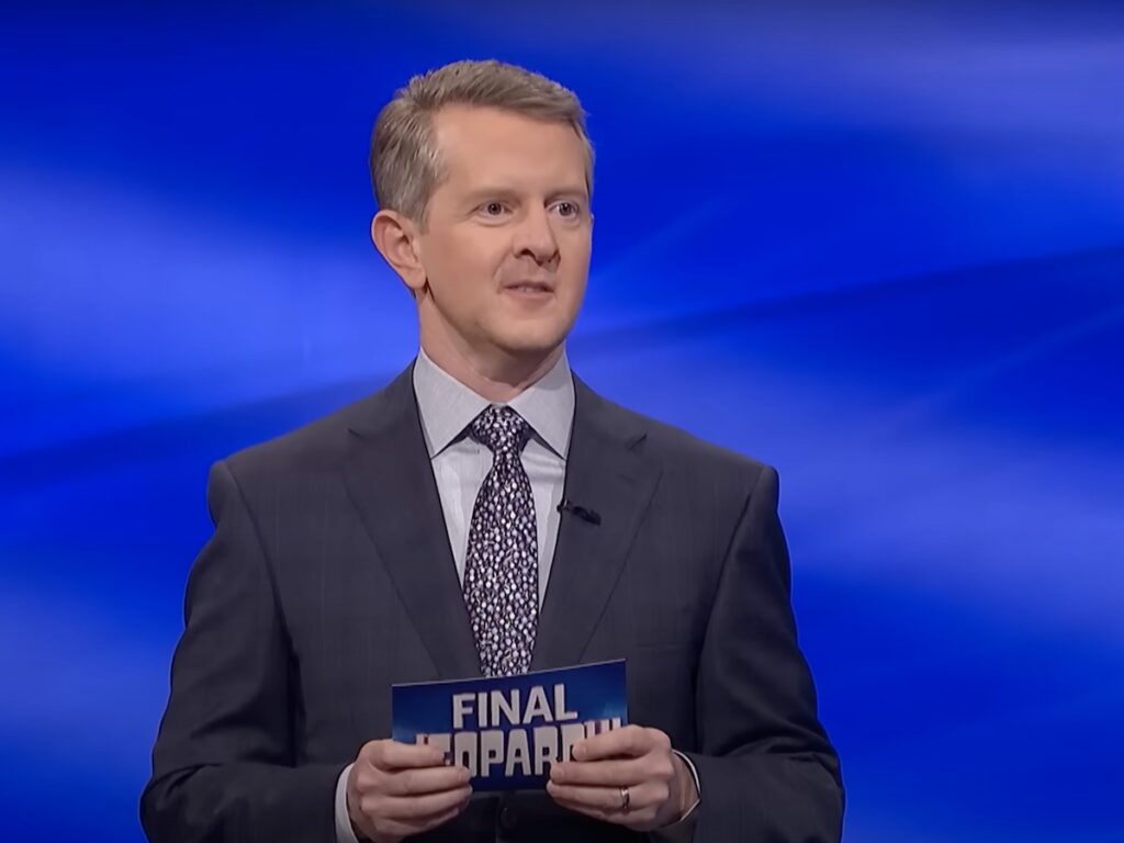 screenshot of Ken Jennings smiling during Final Jeopardy