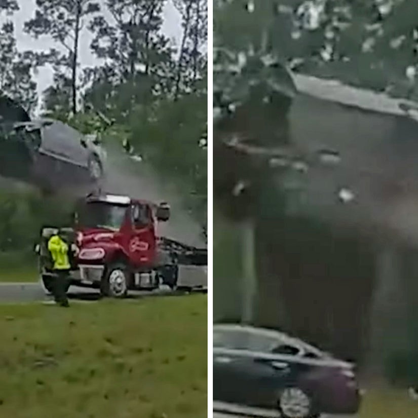 Car Rockets 120ft After Ramping Off Tow Truck in Wild Crash Footage from Georgia