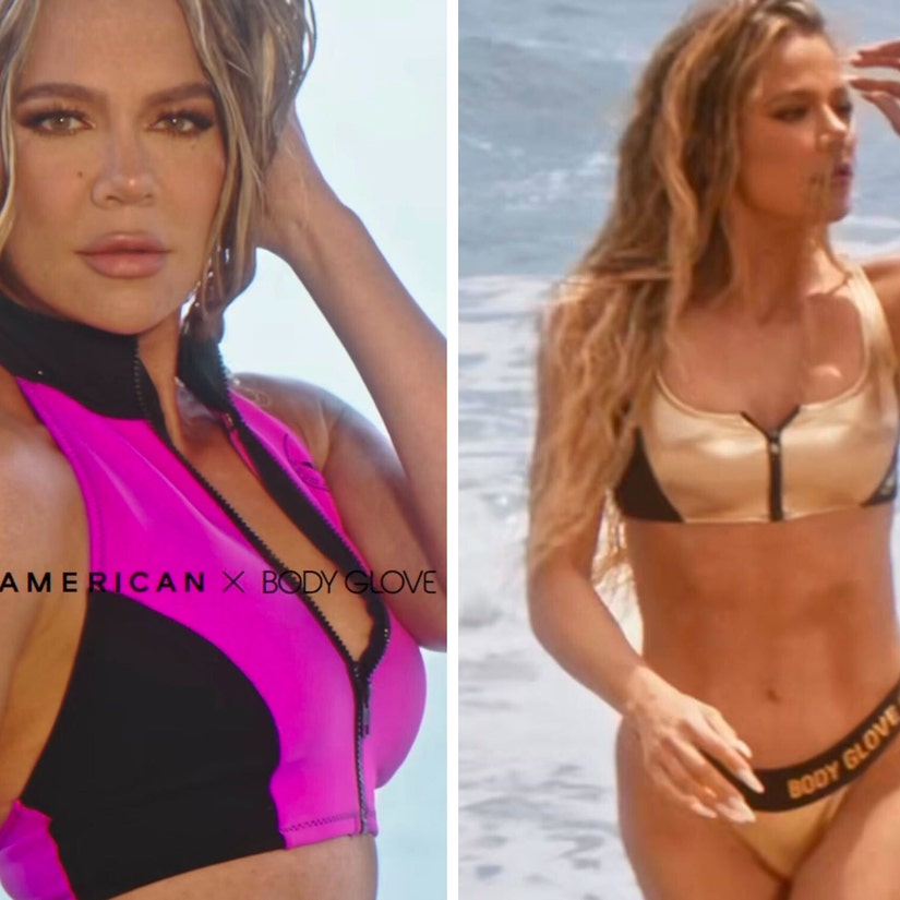 Khloe Kardashian Flaunts Toned Physique & Rocking Abs in New Good American x Body Glove Swim Campaign